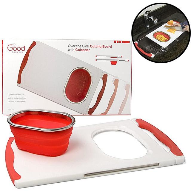 Over the Sink Cutting Board with Collapsible Colander and Extra Long Extension by Good Cooking