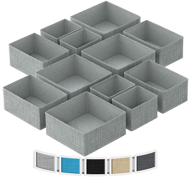NEATERIZE Drawer Organizer - [Set of 12] - Closet Organizer and Storage Baskets| Foldable Cloth Drawers Divider | Fabric Bin for Dresser & Shelves |Organize Underwear, Socks, Bra, Tie’s (Grey)