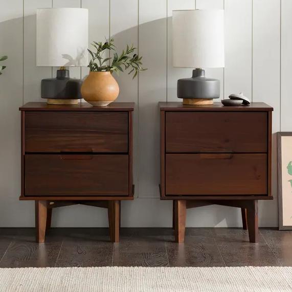 Middlebrook Mid-Century Solid Wood 2-Drawer Nightstand, Set of 2