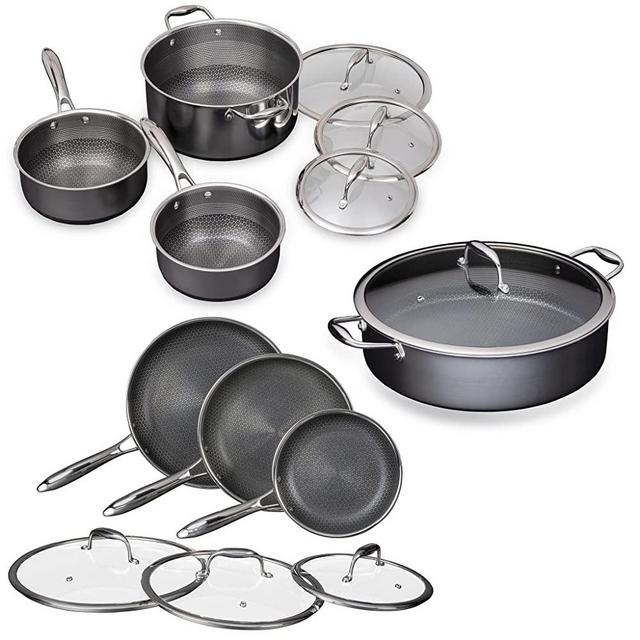 6pc HexClad Hybrid Cookware Set W/ Lids - Silver 6Count