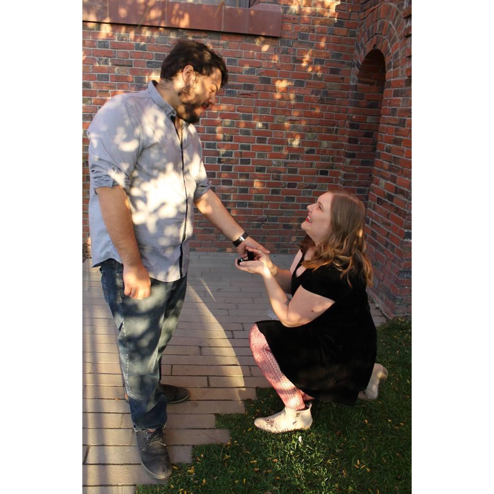 For anyone who doesn't know yet, Katelyn is the one who popped the question. (but only right before Aaron did)
