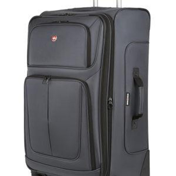 SWISSGEAR Sion Softside Expandable Spinner Luggage Durable Lightweight Travel Suitcase, Dark Grey, Checked-Large 29-Inch