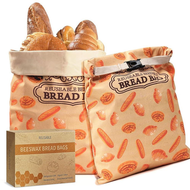 2 Pack Beeswax Bread Bags for Sourdough Homemade Bread, XL Natural Cotton Sourdough Reusable Beeswax Bread Storage Bag, Keep Fresh and Upgrade Large Capacity Portable