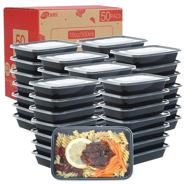 16oz Meal Prep Containers, 50Pcs Microwavable Reusable Food Containers with Lids for Food Prepping , Disposable Lunch Boxes, Great for Your Slime Kit, Stackable, BPA Free, Freezer Dishwasher Healthy