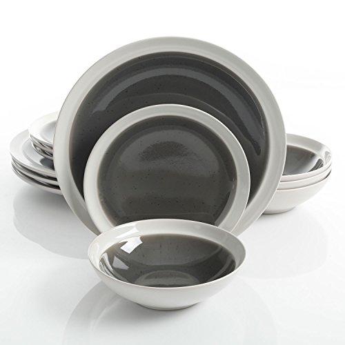 Gibson Elite Clementine 12 Piece Dinnerware Set, Grey
