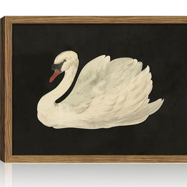 Vintage Framed Bathroom Wall Art, Moody Wall Decor, Swan Paintings Farmhouse Decor, Victorian Pictures Canvas Prints, Rustic Antique Artwork for Living Room Bedroom 8x10 inch