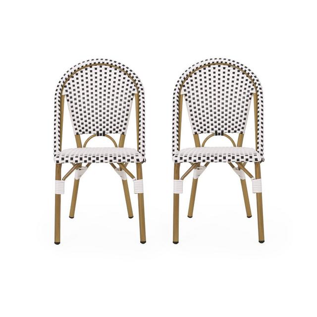 Elize 2pk Outdoor French Bistro Chairs - Black/White/Bamboo - Christopher Knight Home
