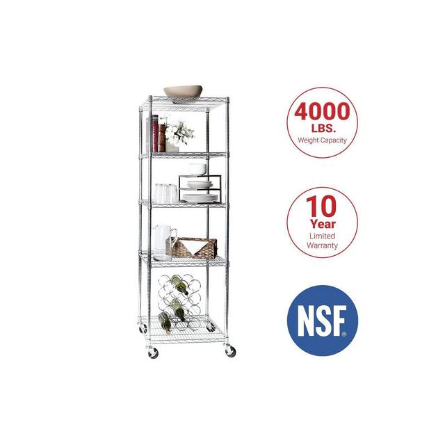 Seville Classics 24"x18"x72" 5 Tier Ultra Zinc Steel Wire Shelving