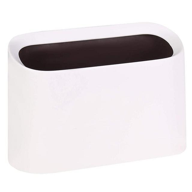 Sheebo Modern Plastic Mini Wastebasket Trash Can Dispenser for Bathroom Vanity, Desktop, Tabletop or Coffee Table - Dispose of Cotton Rounds, Makeup Sponges, Tissues; 2 Liter (Rectangle - White)