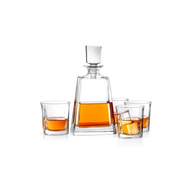 JoyJolt Luna Whiskey Decanter Bar Set - Set of 5 - Scotch Decanter & Old Fashioned Whiskey Glasses