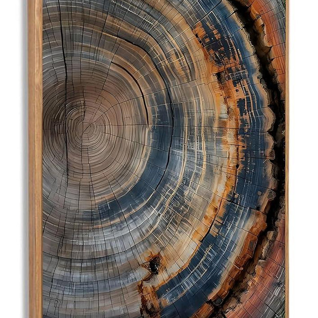 IBHJSART Framed Tree Ring Canvas Wall Art Abstract Colorful Wood Stump Painting Prints Modern Minimalist Pictures Neutral Nature Rustic Farmhouse Decor Living Room Bedroom Bathroom Office