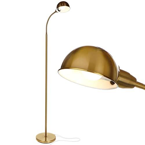 Brightech Regent - LED Reading, Craft & Task Floor Lamp - Free Standing Modern Pole Light with Adjustable Gooseneck - Tall, Bright Office Light Goes Over Desk or Lash Bed - Antique Brass/Gold