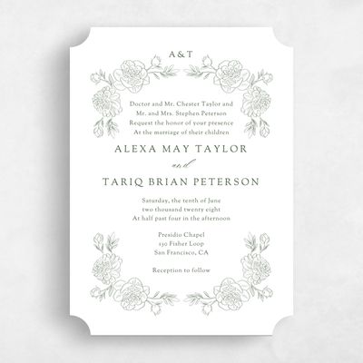 White Ticket Wedding Invitation - Mauve Portrait