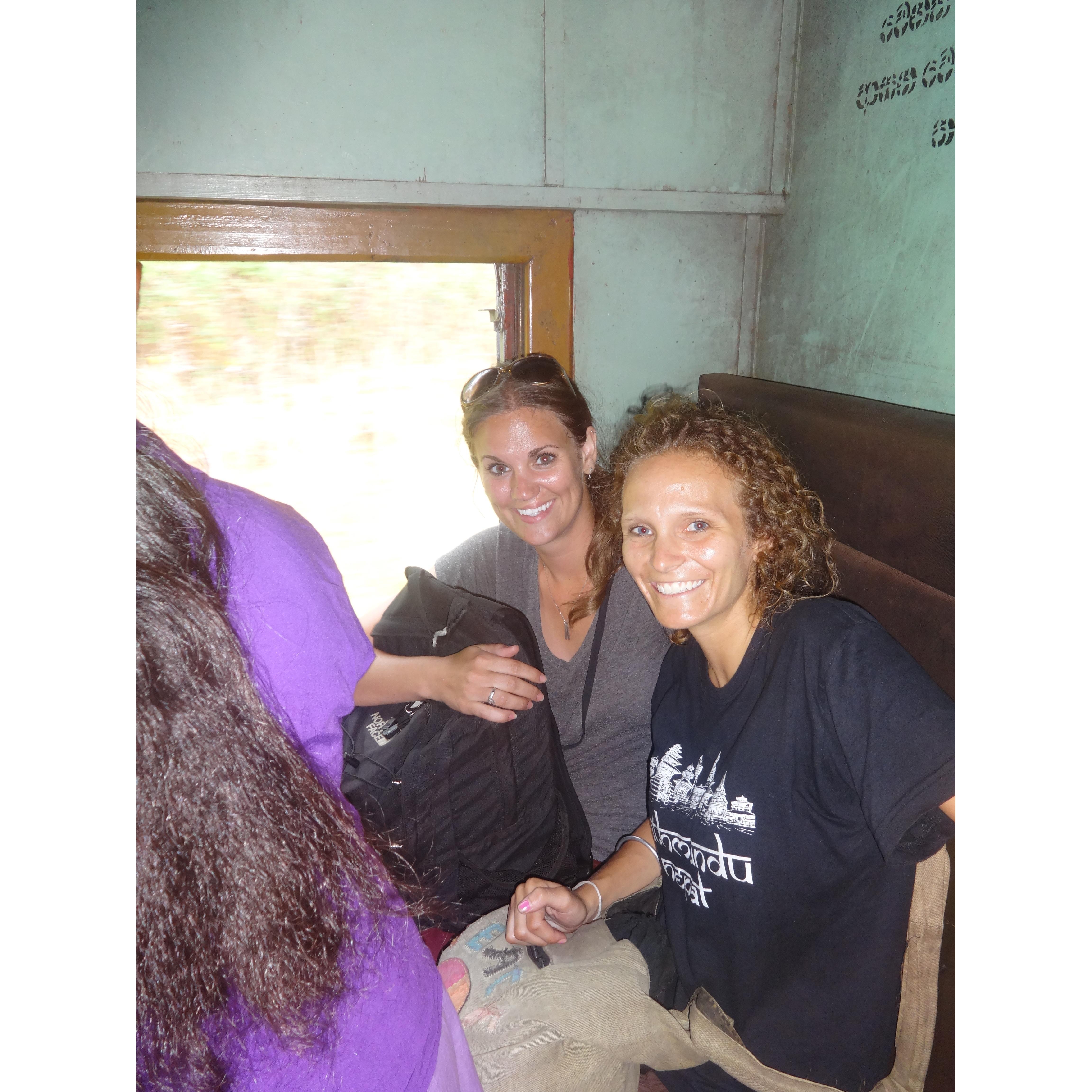 On a crowded bus in Sri Lanka.