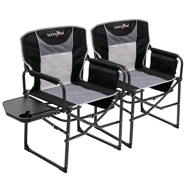 SUNNYFEEL Oversized Camping Directors Chair 2 Pack, Portable Folding Lawn Chairs for Adults Heavy Duty with Side Table,Pocket for Beach, Fishing,Picnic,Concert Outdoor, Foldable Camp Chairs