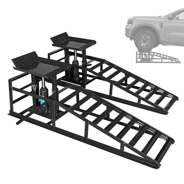 LOCKIETTA 2 Pack Hydraulic Car Ramps, 11050LBS 5T Car Ramp High Lift 9"-14.2", Heavy Duty Steel Car Lift Ramp, Automotive Truck Service Ramps for Oil Changes Support Jack for Maintenance, Black