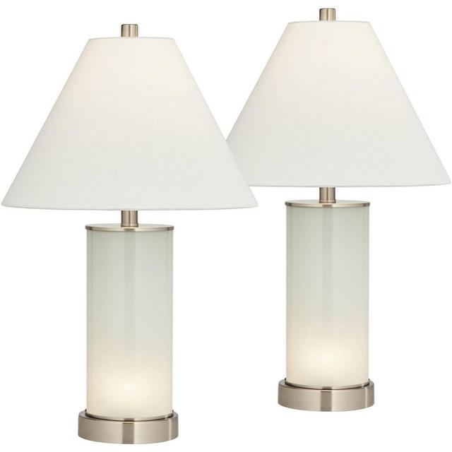 360 Lighting Randi 24" High Small Modern Coastal Table Lamps Set of 2 USB Port Night Light White Glass Living Room Charging Bedroom Bedside Nightstand