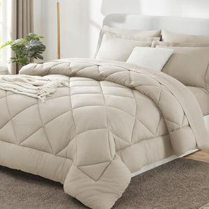 CozyLux King Size Comforter Set Beige- 7 Pieces Bed in a Bag King, Luxury Soft Bed Set for All Seasons, Bedding Set with Down Alternative Comforter, Sheets, Pillowcases & Shams