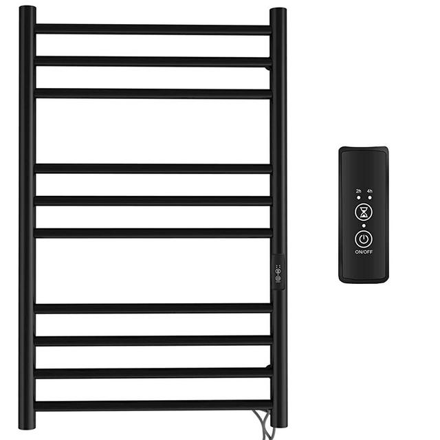 bbee.tech Towel Warmer 10 Bar with a Timer Electric Heated Towel Rack Wall Mount Plug-in/Hardwired Heated Towel Rail Black