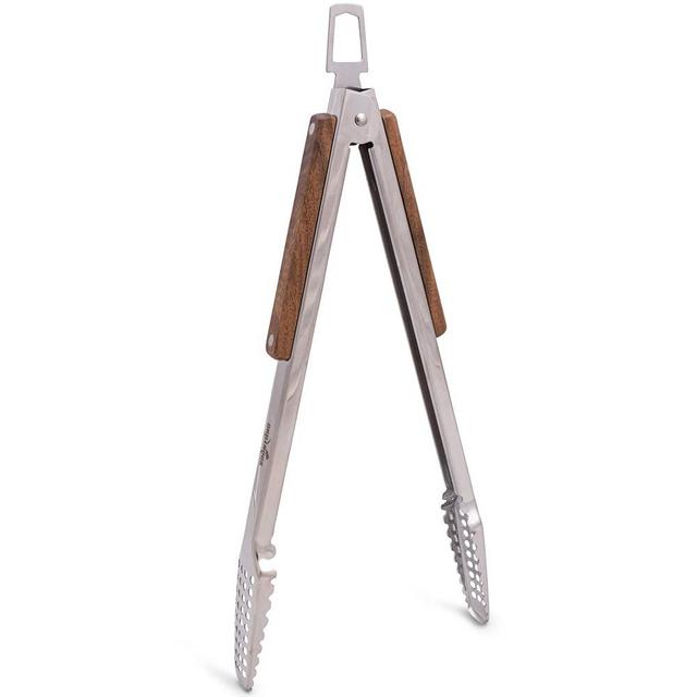 16" Extra Long Tongs 18/0 Stainless Steel BBQ Grill Tongs with Ergonomic Real Walnut Wood Handle for Cooking - Durable Grilling Accessory, Tongs for Cooking & Kitchen, Outdoor Barbecue, Easy to Clean