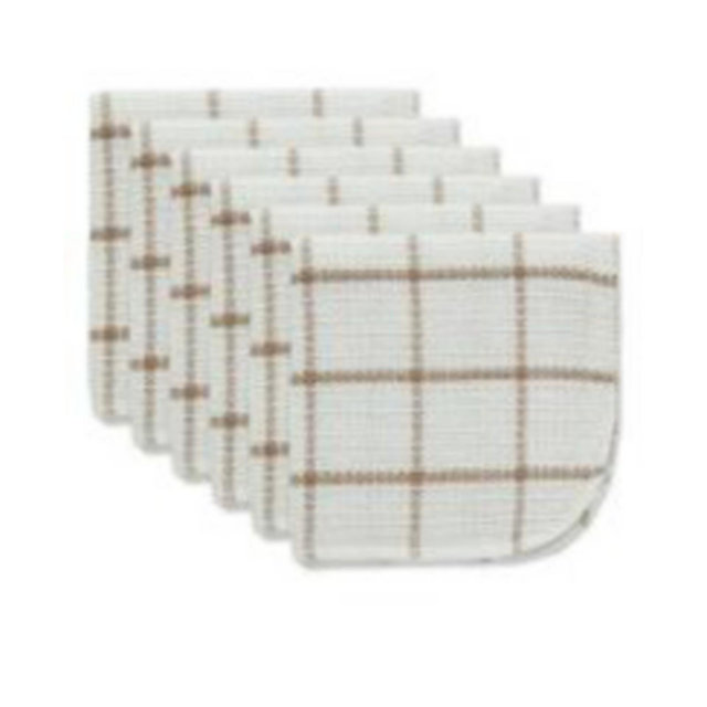 Design Imports Scrubber Dishcloths Collection Windowpane Dishrag Set, 12x12", White/Stone Stripe, 6 Piece