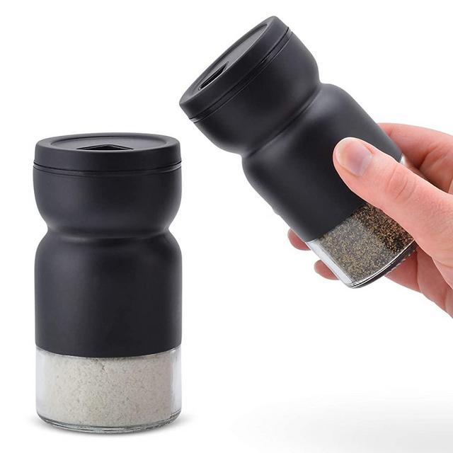 Home EC Premium Salt and Pepper Shakers with Adjustable Pour Holes - Elegant Stainless Steel Salt and Pepper Dispenser - Perfect for Himalayan, Kosher and Sea Salts - Spices W/Collapsible Funnel/Ebook