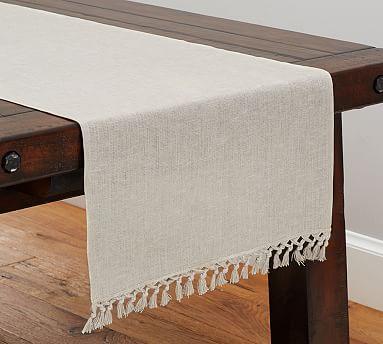 Fringed Linen Knotted Runner, Extra Large, Flax