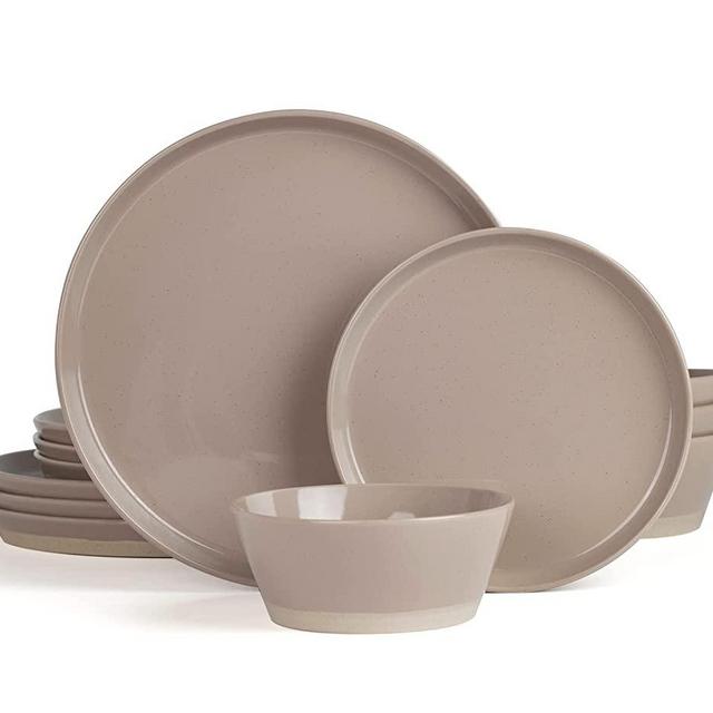 Famiware Saturn Dinnerware Sets, 12 Piece Dish Set, Plates and Bowls Sets for 4, Cinnamon Brown