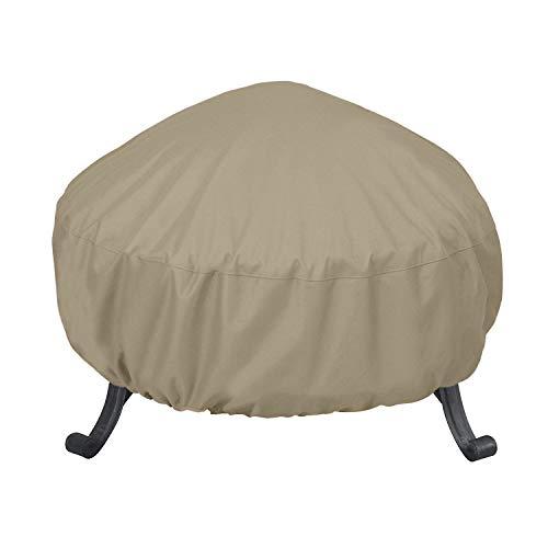 SunPatio Outdoor Fire Pit Cover, Round Fire Bowl Cover, Kettle Ottoman Cover, 32"Dia x 14"H, Water Resistant, Lightweight Furniture Cover with Adjustable Drawstring, Neutral Taupe
