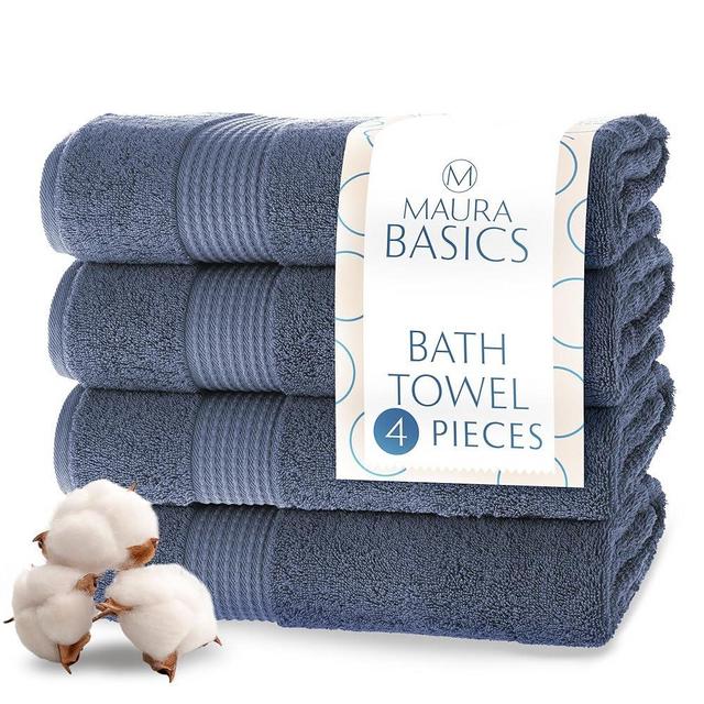 Maura Basics Premium 100% Turkish Cotton Bath Towel Set with Hook Loops - High-Performance Luxury for Daily Use, Standard Size 30”x56”, Denim Blue