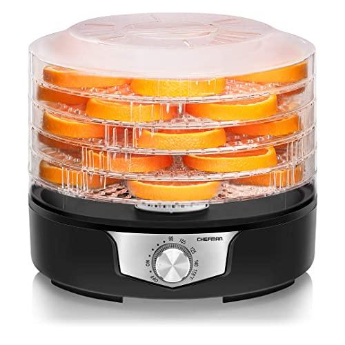 Chefman 5 Food Dehydrator 11.4-Inch Transparent Trays, Adjustable Temperature Control, Create Dried Snacks For The Family, Prepare Fruits, Jerky, Vegetables, Meats, & Herbs