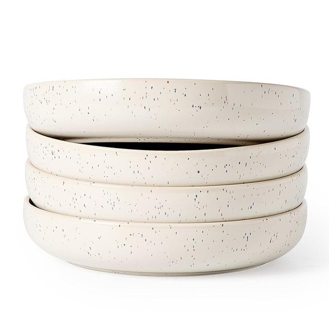 famiware Milkyway 33 oz Bowl Set, Pasta Bowls Set of 4, Salad Bowls, Double Reactive Glaze, Sturdy & Stackable, Ideal for Housewarming, Festivals, Creamy White with Speckles