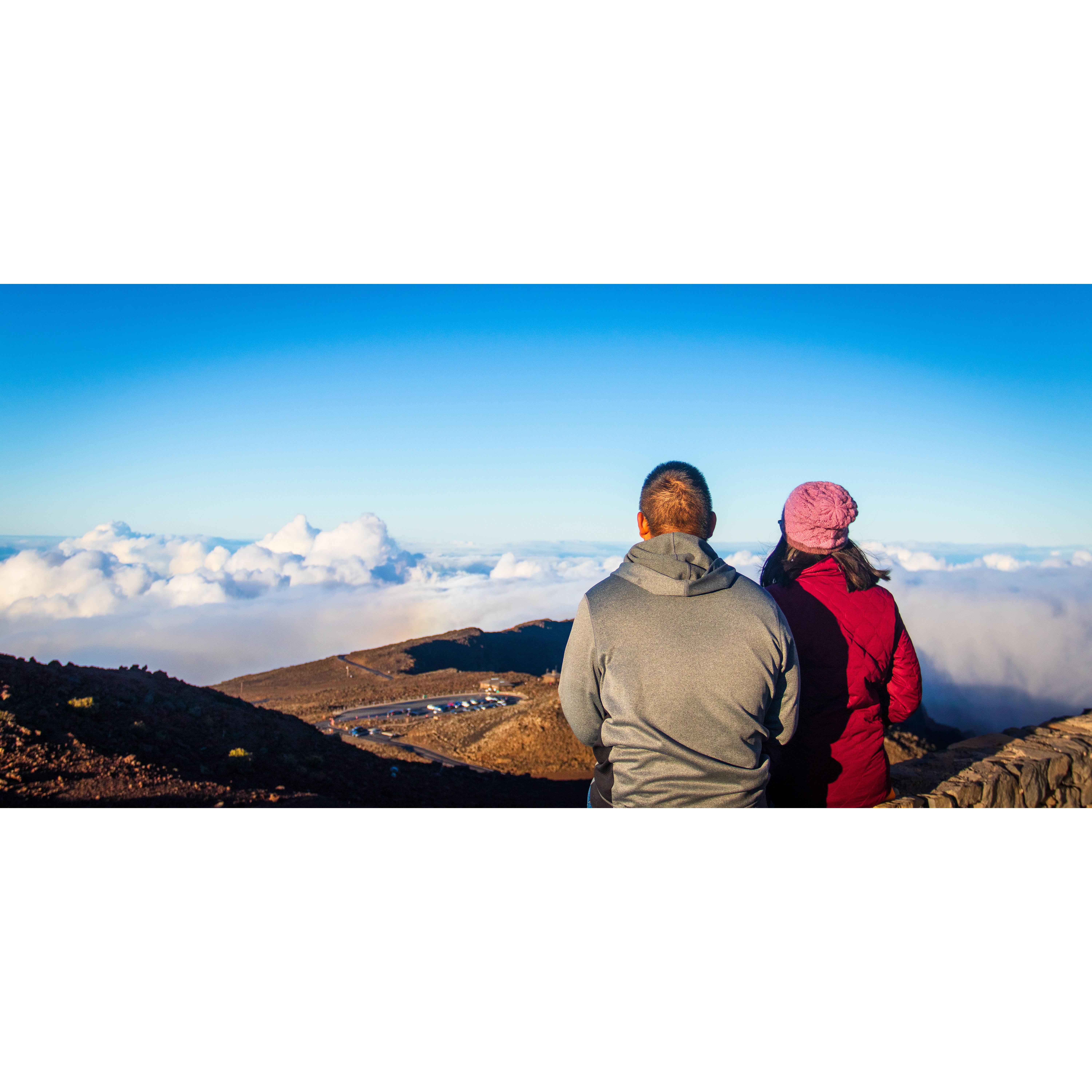 Watching sunrise up in clouds at Haleakala National Park, 2018
