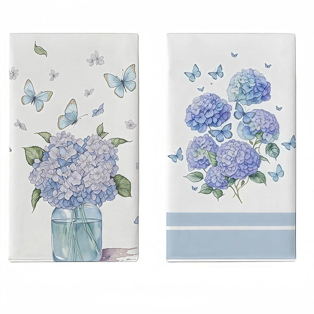 Cxtoweley ‌Hydrangea Floral Flour Sack Spring Kitchen Towels Decorative Set of 2,Quick-Dry Dish Towels,Farmhouse Decor Hand Towels for Summer, Home,Dining, Bar,Tea & Cocktail Parties (18x26 Inches)