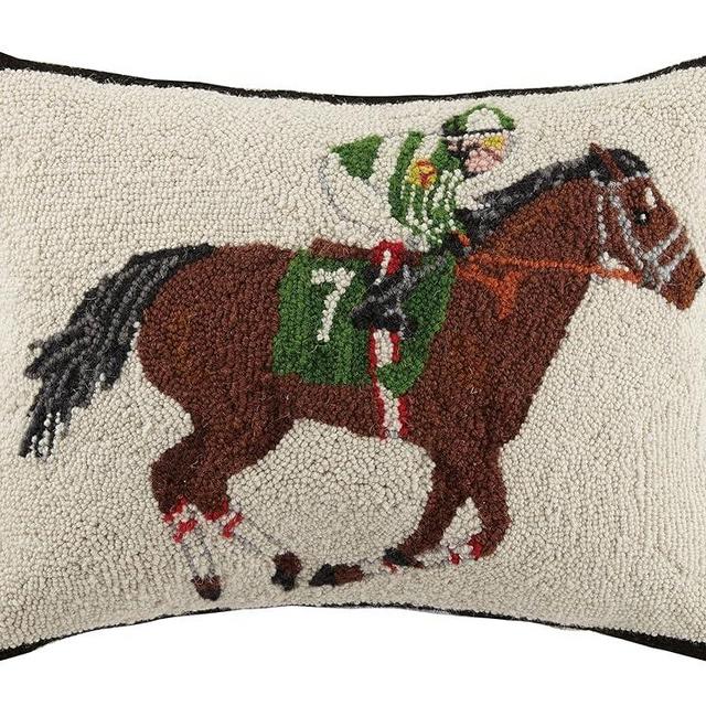 Peking Handicraft Equestrian Racer Hook Pillow, Brown/Green