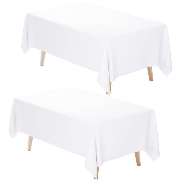Fixwal White Tablecloth Rectangle 60 x 102 Inch, 2 Pack 6ft Polyester Fabric Table Cloths Rectangular Table Covers for Party, Banquet, Dining, Birthday, Wedding