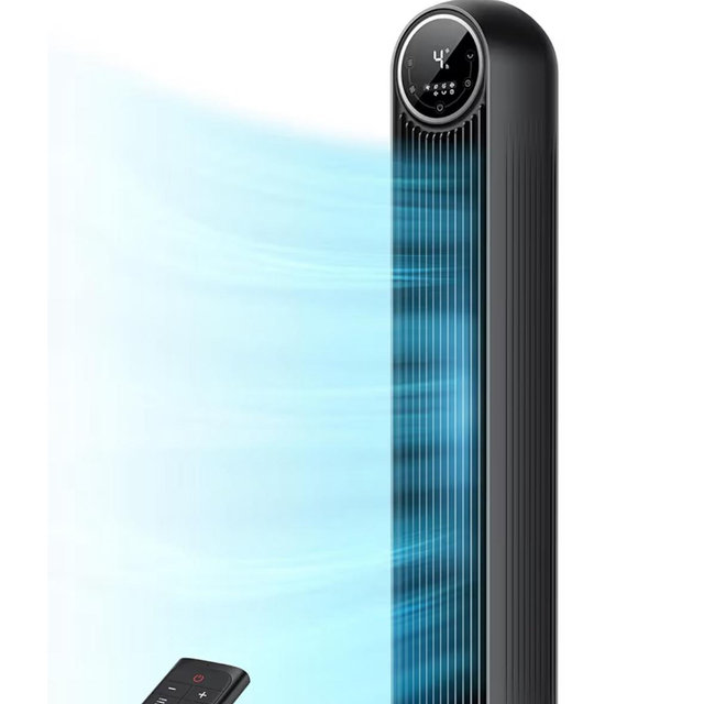 Dreo Tower Fan for Bedroom, 2026 Upgraded DC Motor, 28ft/s High Velocity, 20dB Ultra Quiet Standing Fan, 8 Speeds 4 Modes, 90° Oscillating Bladeless Fan for Indoors, Floor Fans with Remote, Black