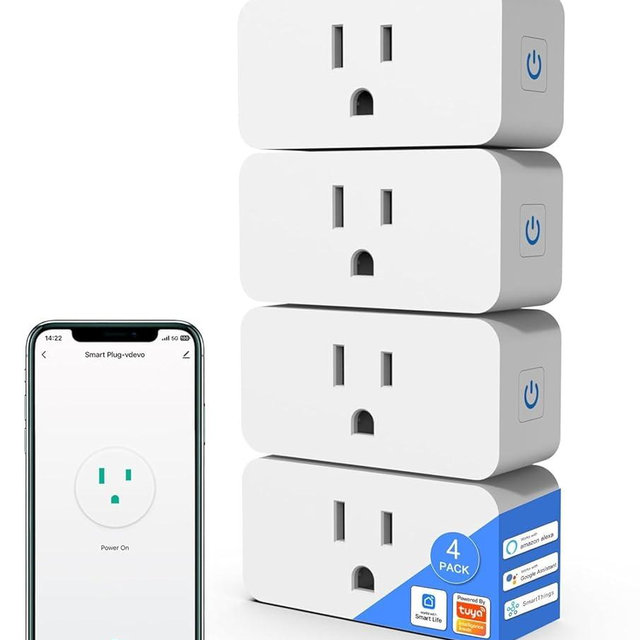 XFOX Tuya Smart Plug,Mini with Energy Monitoring, 2.4G Wi-Fi Outlets Support Alexa, Google Assistant, SmartThings, Tuya Smart Plug, Timer, ETL & FCC Certified, 4 Pack