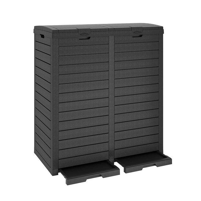 WTFGO Waterproof Outdoor Trash Can with Lid, Plastic Outdoor Garbage Can with Drip Tray, Large Trash Can Outside for Patio, Garage, Pool, Garden, Backyard & Deck, Black (62 Gallon)