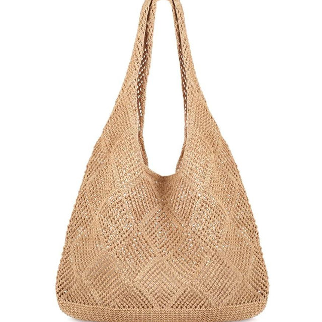 COOKOOKY Crochet Beach Tote bag Summer Beach Bag for Women Aesthetic Mesh Tote Bag Hippie Bag Knit Bag