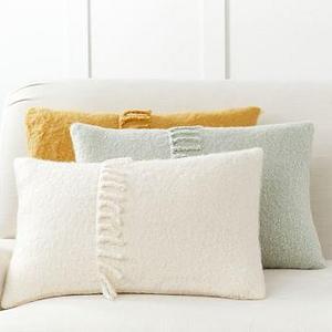 Mohair Tassel Lumbar Pillow Cover - IVORY - 14x20