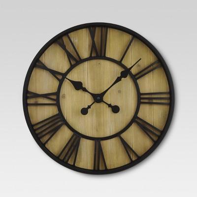 Roman 23" Wall Clock Black Bronze/Pine Finish - Threshold™