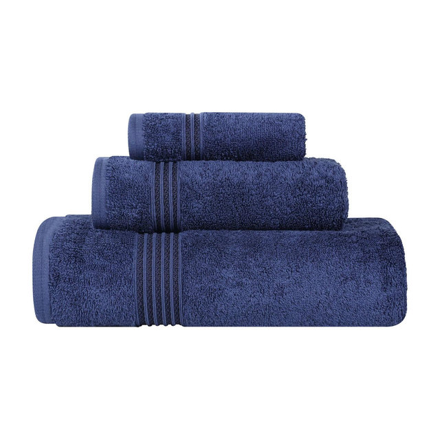 Egyptian Cotton Absorbent Luxury Heavyweight 3 Piece Towel Set, Navy Blue - Blue Nile Mills