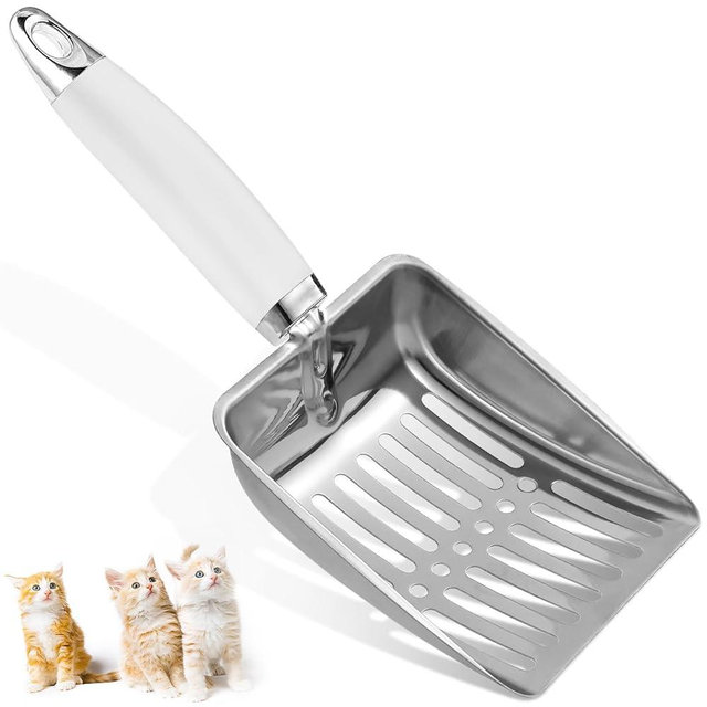 Apidgrowth Cat Litter Scoop - Stainless Steel Metal Cat Litter Scoop-Sturdy Mesh Scooper - Mesh Shovel-Easy to Clean - Suitable for Cat Litter Box -Grey White-Christmas