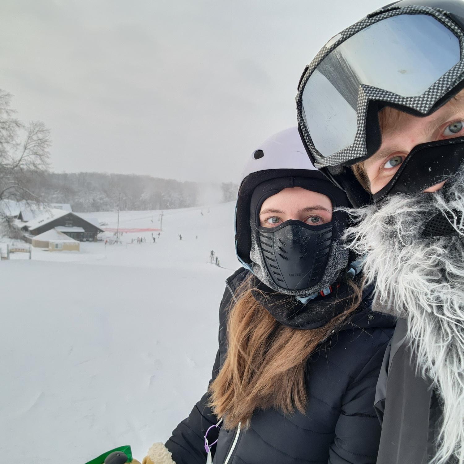 Our first time skiing together! I hurdled down a hill 😂