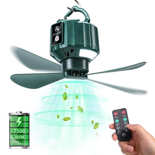 DUKUSEEK Tent Ceiling Fans for Camping, Portable Tent Fans with Light and Remote Control, Power Bank, USB Battery Operated Camping Fan with Hanging Hook for Canopy Tent, RV
