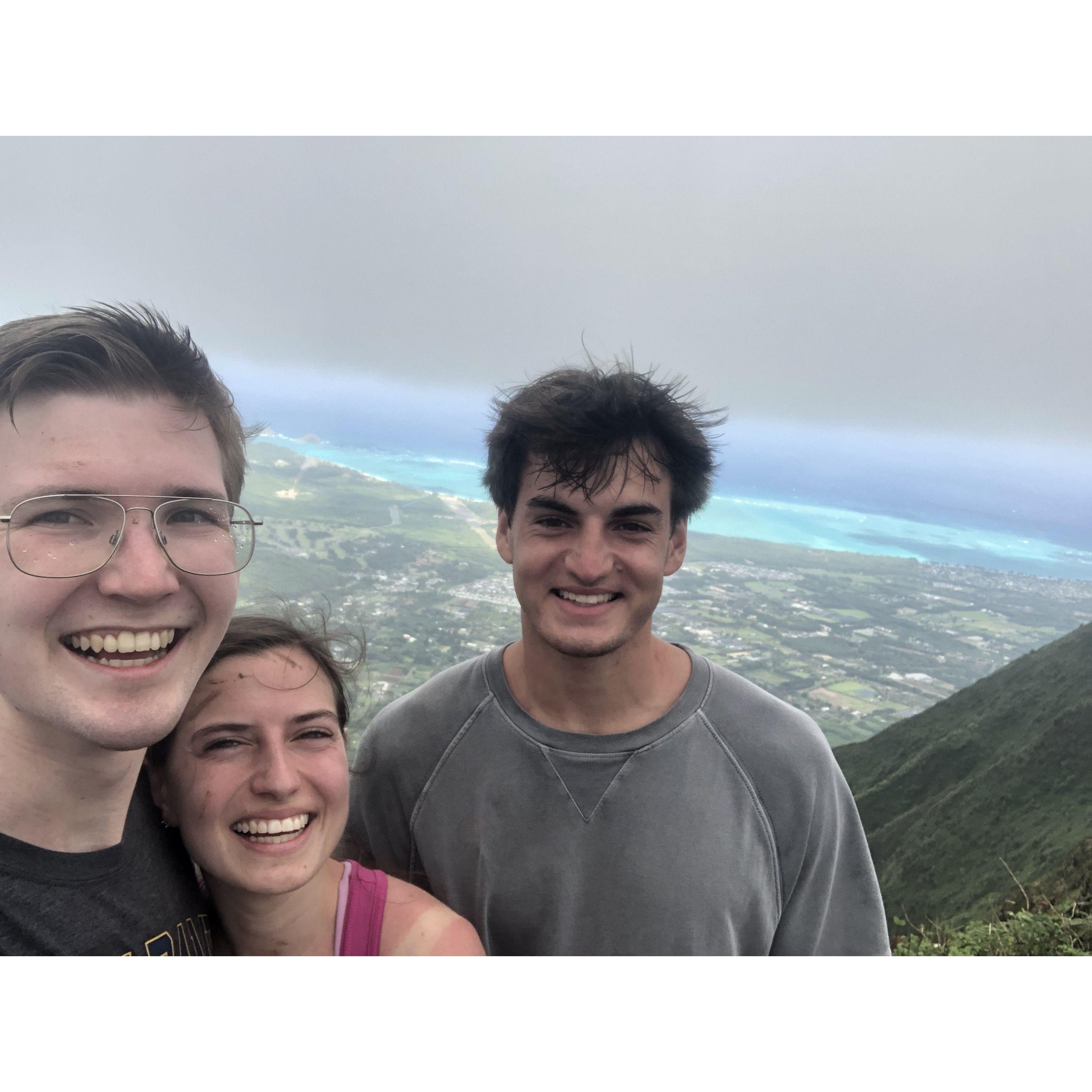 Peter, Lizzy, and Tommy at the end of a hike