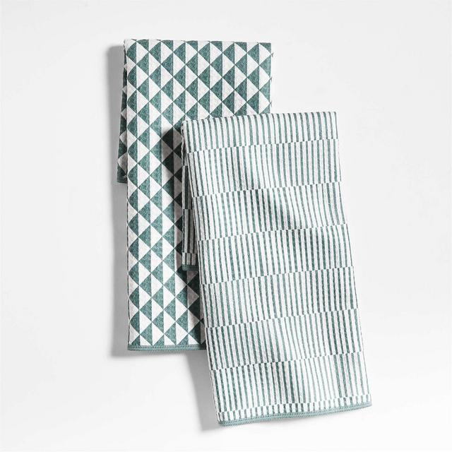 Modern Check Pendula Green Recycled Dish Towel, Set of 2