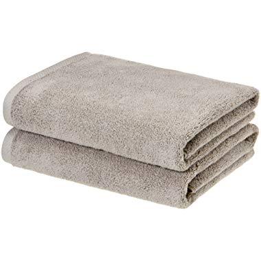 AmazonBasics Quick-Dry Bath Towels, 100% Cotton, Set of 2, Platinum