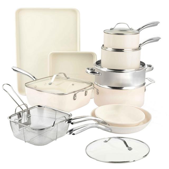Gotham Steel Beige 15 Piece Nonstick Ceramic Cookware and Bakeware Set